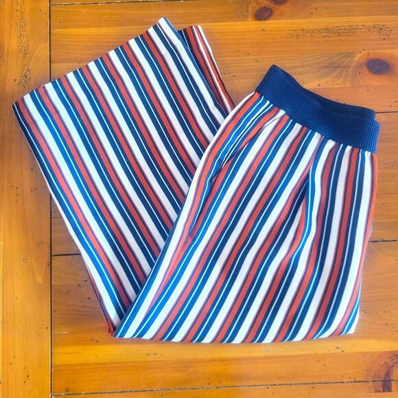 ZARA Women's Navy/Dk Orange/White Striped Cropped Wide Leg Flowy Pants - Size M - Picture 5 of 11